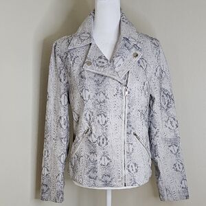 Ady P Snakeskin Print Moto Stretch Jacket Gray, Silver